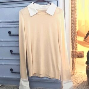 Laurie Felt 2fer Knit L/S Sweater collared white layered shirt  Sz XXS